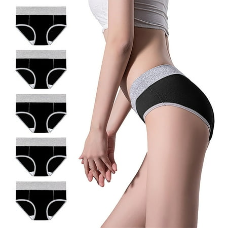 Pavied Underwear Women Pack Cotton Underwear Women s Cotton Underwear High Waist Stretch Briefs Soft Underpants Ladies Full Coverage Panties 5 Pack Plus Size Underwear Panties for Women Black 4XL