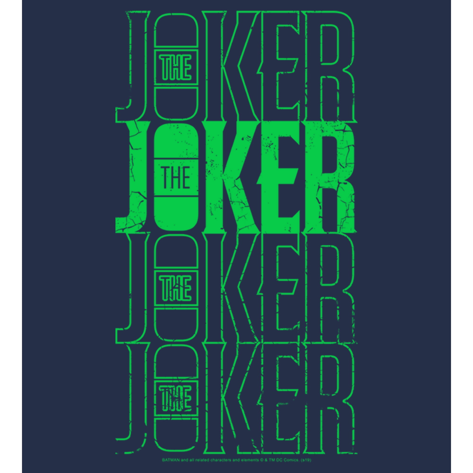 Men's Batman Joker Vintage Name Stack Graphic Tee Navy Blue 