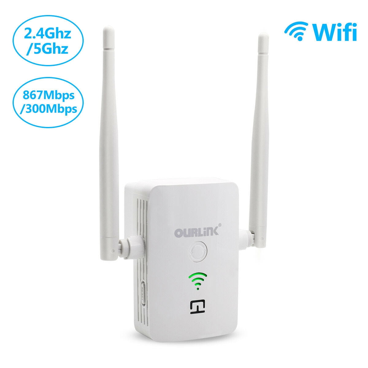 Long Range Amplifier with 4 Antenna Alexa Compatible 2.4 & 5GHz Dual Band Signal Booster WiFi Range Extender 1200Mbps Internet Booster up to 1500 sq.ft