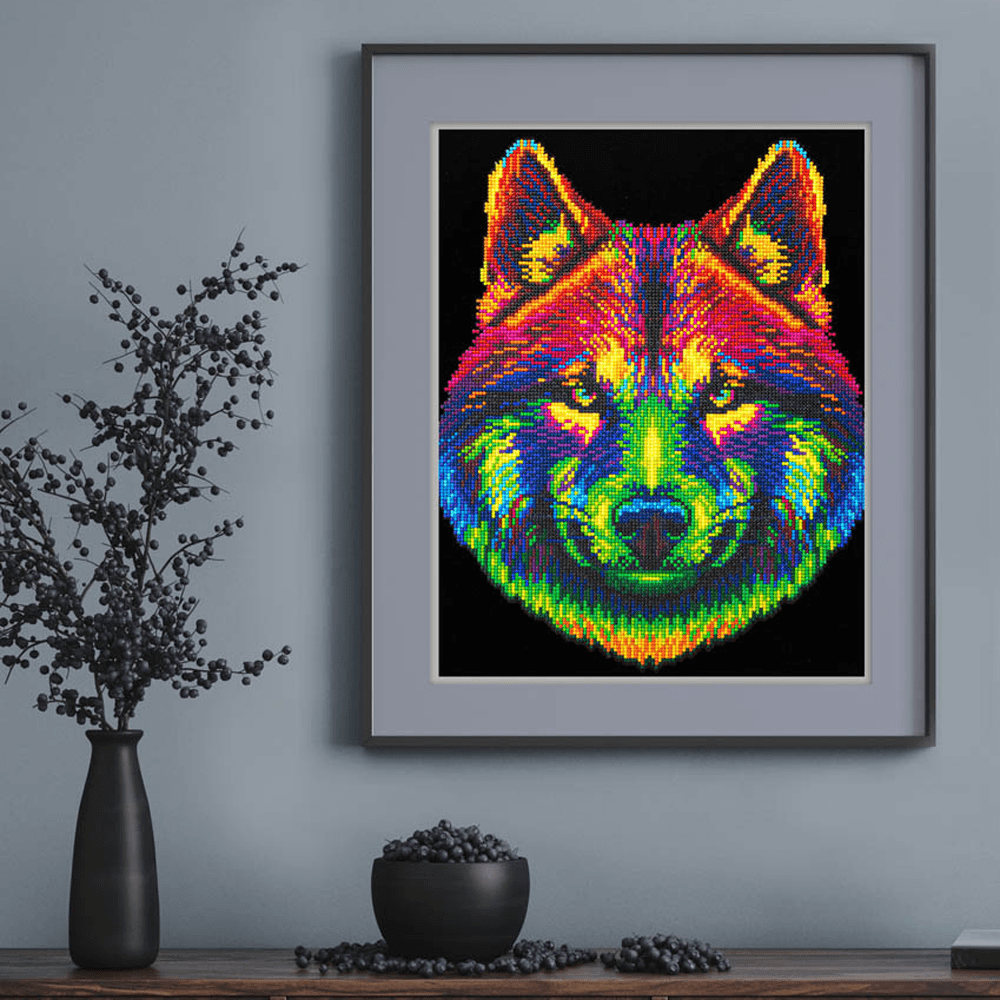 Diamond Dotz Neon Flock Wolf Diamond Painting Kits for Adults - Colorful Diamond Art Kits a Relaxing Creative Craft Kit with Dotz Gems 18x14