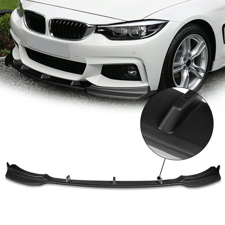 DNA Motoring 2-PU-694 For 2014-2019 BMW 4-Series Matte Black Finish 3Pcs Front Bumper Lips Guard Body Kit w/Vertical Stabilizers 15 16 17 18