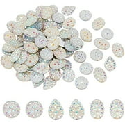 90Pcs 3 Styles Mixed Shinny Colors Resin Druzy Cabochons Bottom Silver Plated Flat Back Dome Cabochons for Jewelry Making DIY Craft (Half Round & Teardrop & Oval)