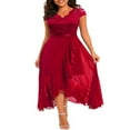 thumbnail image 1 of Women Lace Cap Sleeve Dress Casual Ruffle High Low Party A-Line Dress, 1 of 5