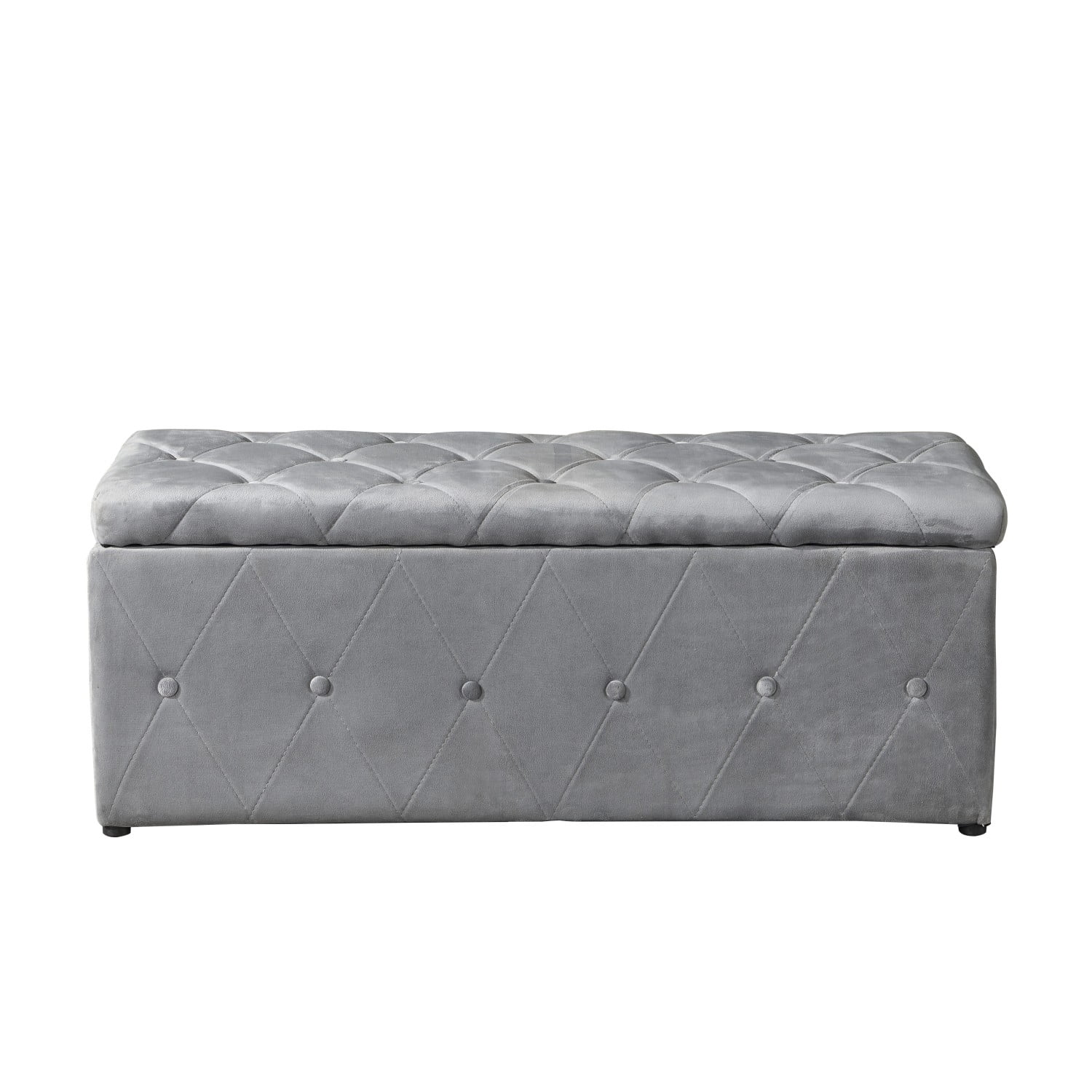 1 Piece Modern Light Gray Velvet Storage Ottoman with Resilient Sponge Cushion – Space-Saving Design for Family Gatherings & Bedroom Use|39.37" x 16.14" x 14.57" Dimensions|Comfortable Seating &...