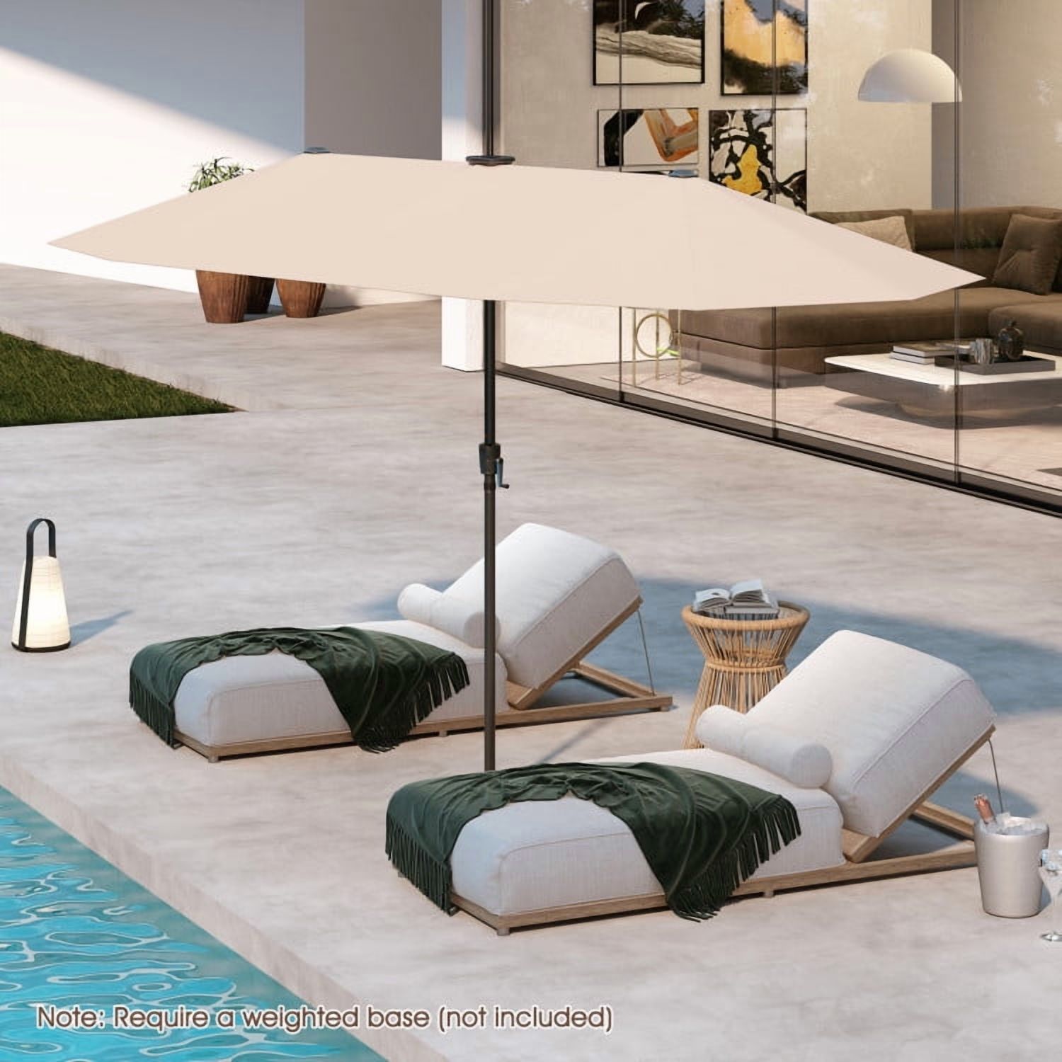 GVN Outdoor Patio Umbrella,Patio Umbrella,13 FT Large Patio Umbrella with LED Solar Lights and Crank Handle-Beige