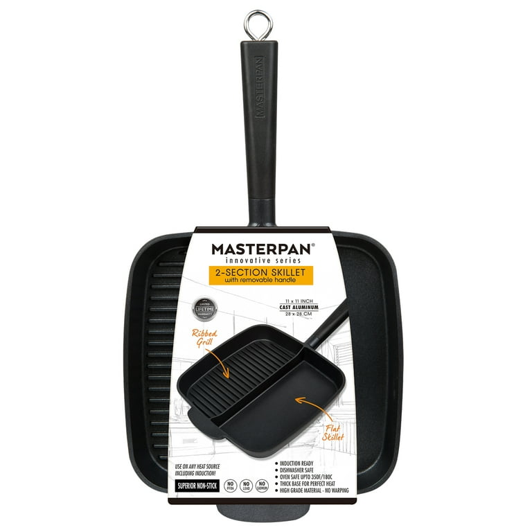 MasterPan 11-in. 3-Section Non-Stick Meal Skillet - Black