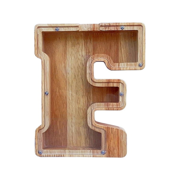 Tarro de Ahorros de Carta Inglesa de Madera,Banco de Monedas de Vidrio Transparente con Frente Visible,Caja de Dinero para Regalo de Navidad de Cumpleaños