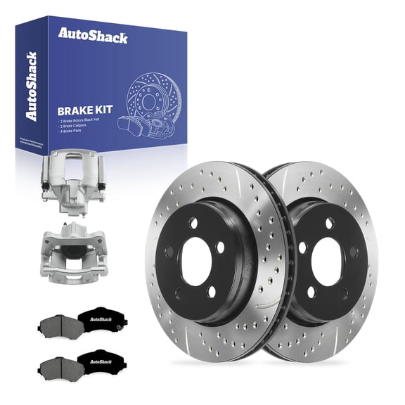AutoShack Front Vented Drilled & Slotted E-Coated Brake Rotors   Premium Ceramic Pads   Calipers 8-PC Brake Kit Replacement for 2011 Dodge Nitro ShadowGuard 11.89" (302 mm)