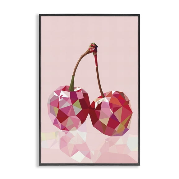 Stupell Industries Glam Pink Geometric Cherries Black Framed Giclee Art, 12 x 18, by LSR Design Studio