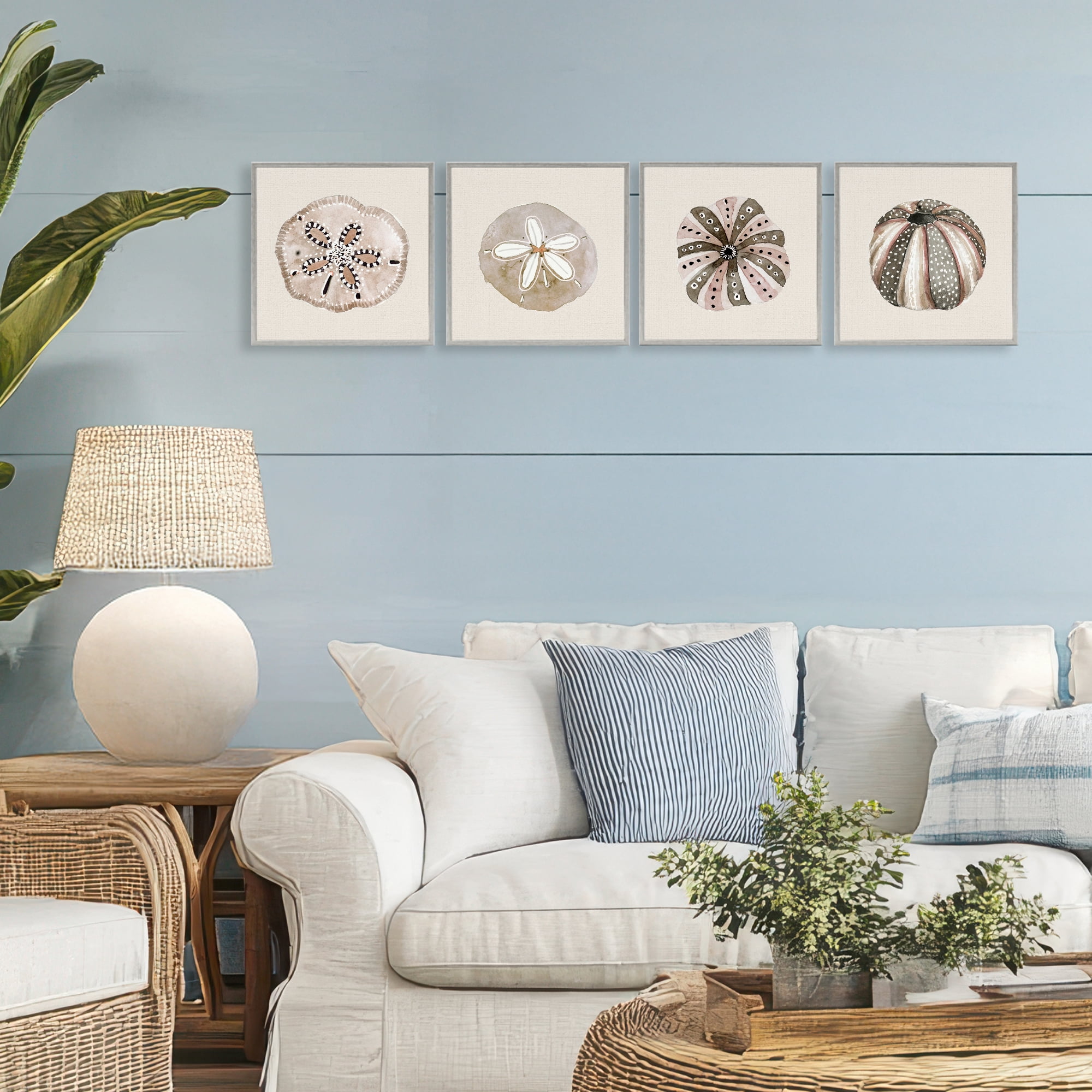 Stupell Industries Taupe & Beige Sea Creatures 4 Piece Gray Framed Giclee Art Set, design by Lanie Loreth