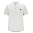 thumbnail image 4 of Coorders George Men's Button Stand Collar Blouse Top with Pocket, Casual Short Sleeve Front Shirt for Men, White, S, 4 of 6