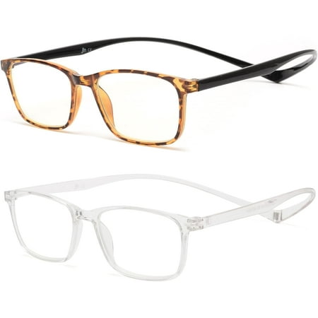 2 Pack Magnetic Reading Glasses for Men Women, Hang Neck Blue Light Blocking Computer Readers Tortoise & Clear +1.75