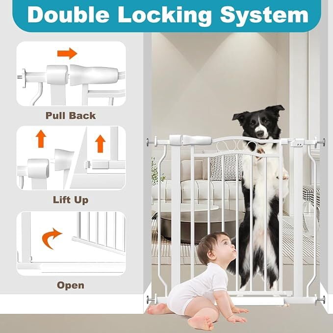 FURDEAR Extra Wide Baby Gate for Doorways 29.9"-33.6" Metals White