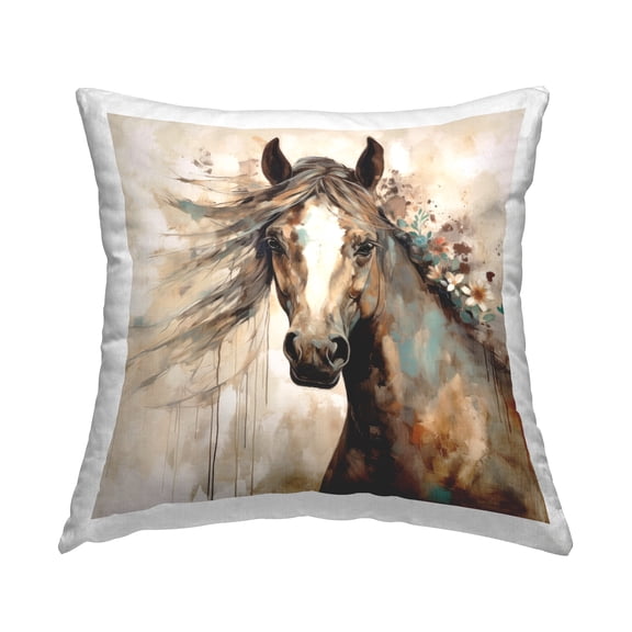 Stupell Industries Rustic Farm Horse Portrait Decorative Printed Throw Pillow, 18 x 18