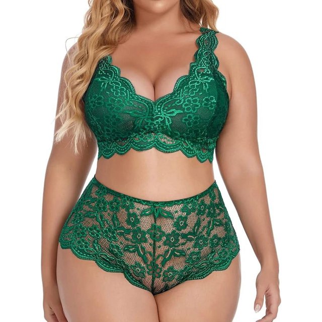 XmhyTop - Lenceria Mujer Erótica Talla Grande ,2XL, Ropa Mujer Curvy en Verde - Conjuntos de Lencería Sexy para Mujeres