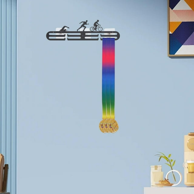 Percha para exhibición de medallas, marco para soporte de medallas, hierro resistente fácil de instalar para deportes, correr, soporte para medallas p Triatlón
