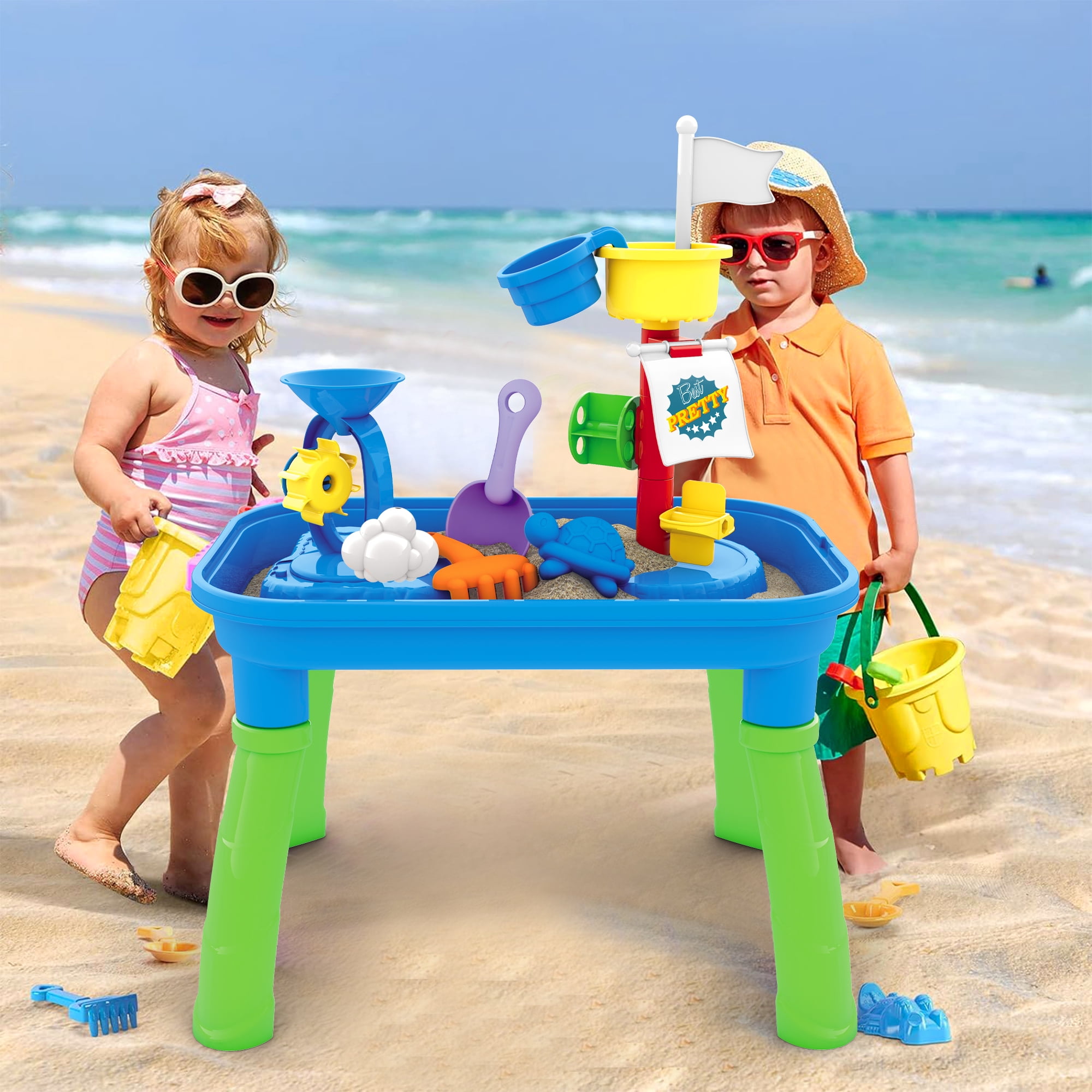 Sand Water Table for Toddlers, Kids Water and Sand Activity Sensory Playset, Summer Outdoor Toys for Boy Girls Gift