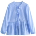 thumbnail image 5 of Yuyuzo Hauts à Nouer pour Femmes Manches Bouffantes 3/4 Mignon Volant Col Rond Chemises Décontractées Amples, 5 of 5