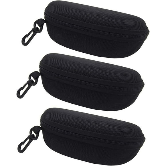 Woeilo 3Pcs Hardshell Sunglasses Case/Eyeglasses Box with Zipper and Hook For Men & Women Black