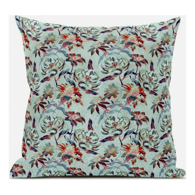 Roses Sprayed Stars Throw Fabric Pillow in Light Blue Pink Indigo 20x20