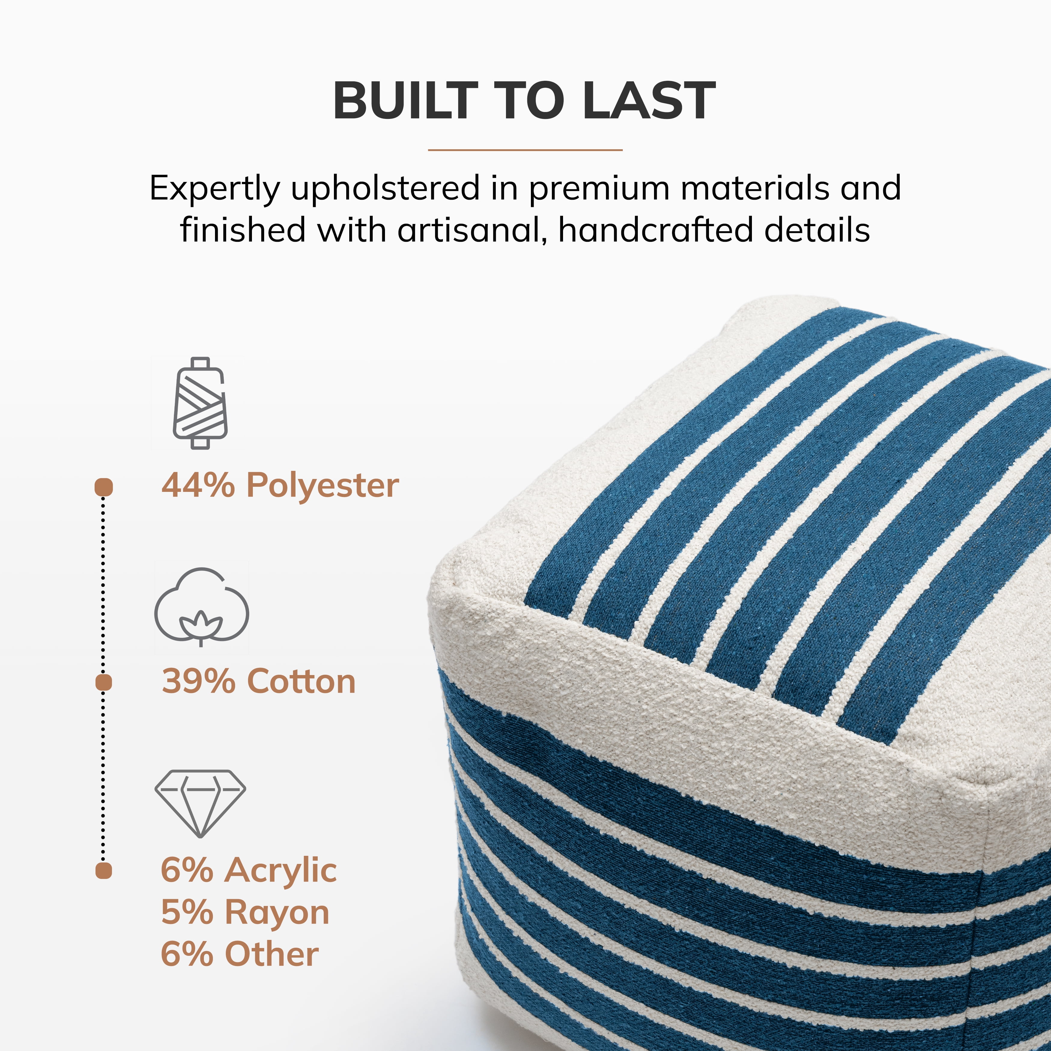 Anji Mountain Pouf Ottoman Foot Rest, Handmade Ottoman Pouf, Comfortable Foot Stool, Decorative Floor Seating for Living Room Decor, Bedroom & Home Décor Accent - Sailor Blue