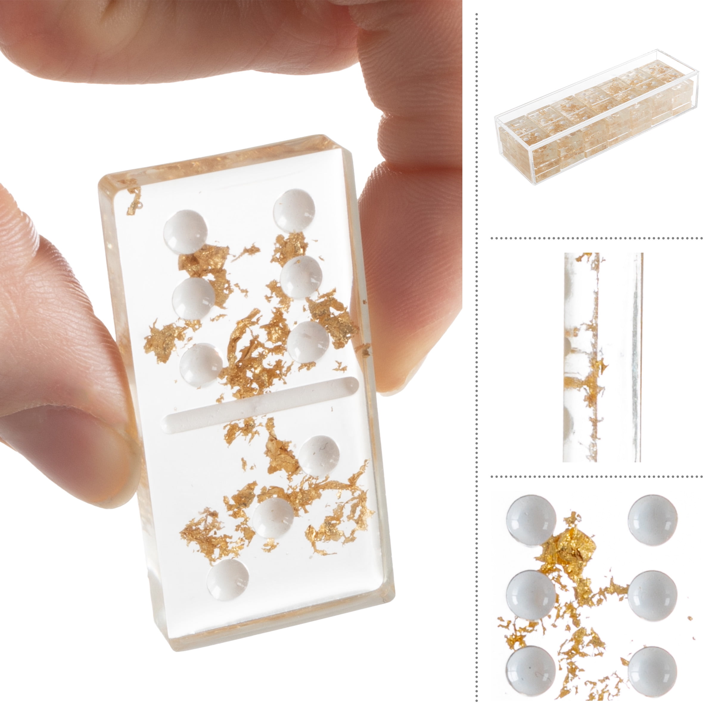 Trademark Games Acrylic Dominos Set - 28-Piece Domino Game with Case, Gold