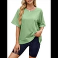 thumbnail image 2 of Camisetas de Gran Tamaño para Mujer, Cuello Redondo, Corta, Blusas Casuales de Verano, Blusas Holgadas de Corte Alto Verde XXL, 2 of 10