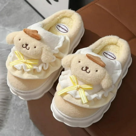 

Sanrio-Zapatillas de casa de Hello Kitty para mujer zapatos planos antideslizantes de felpa dibujos animados Kuromi Cinnamoroll Yk2