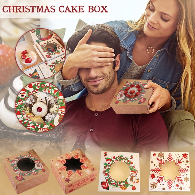Fiudx Caja de Regalo Navideña para Refrigerios, Caja de Papel con Estampado Festivo, Cartón Apto para Uso Alimentario, Ideal para Galletas, Pasteles, Cupcakes, Regalos de Fiesta, Embalaje para Regalo
