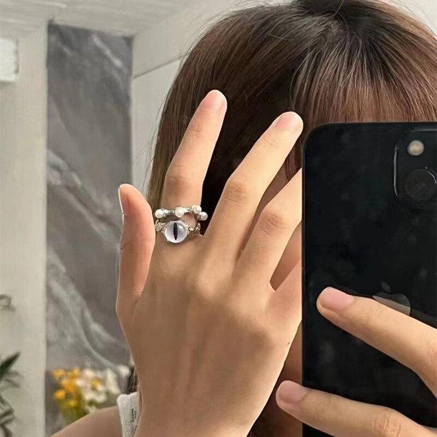 Anillo de ojos Punk para mujer, anillo de monstruo verde, moda dulce, dos colores, ojos de gato, anillo abierto para pareja, accesorios para dedos de fiesta