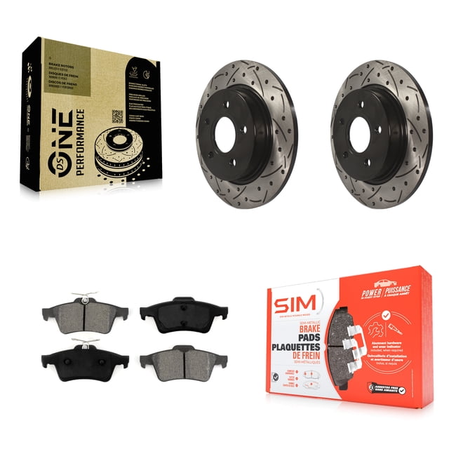Transit Auto Rear Coated Drilled Slotted Disc Brake Rotors and Semi-Metallic Pads Kit for Car Ford Focus KDS-100407