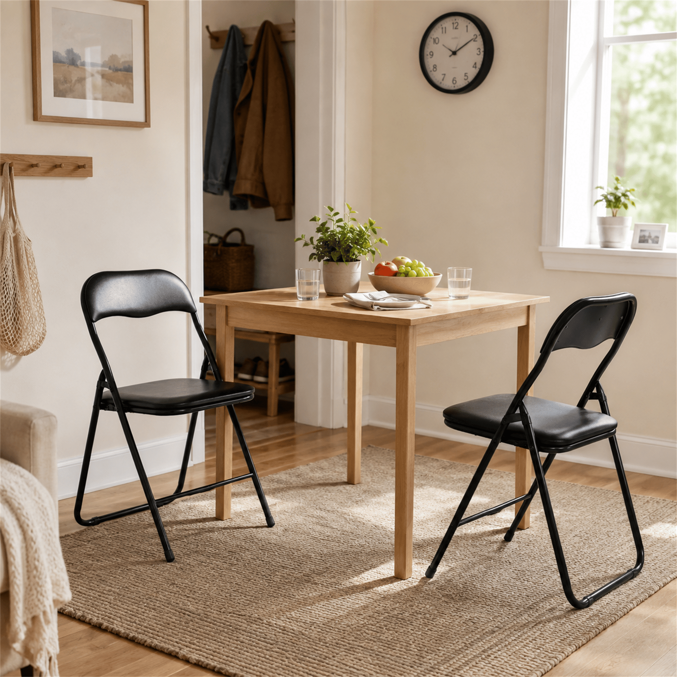 Homy Casa 2 Pack Padded Folding Chairs with Metal Frame for Dining and Patio Events Black
