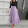 thumbnail image 2 of WTOBBY Women's Belted Round Neck Solid Color Spliced 3/4 Sleeve Dress, Elegant Casual Tunic Style Midi Dress with Comfort Fit for Summer Days,Purple S, 2 of 4