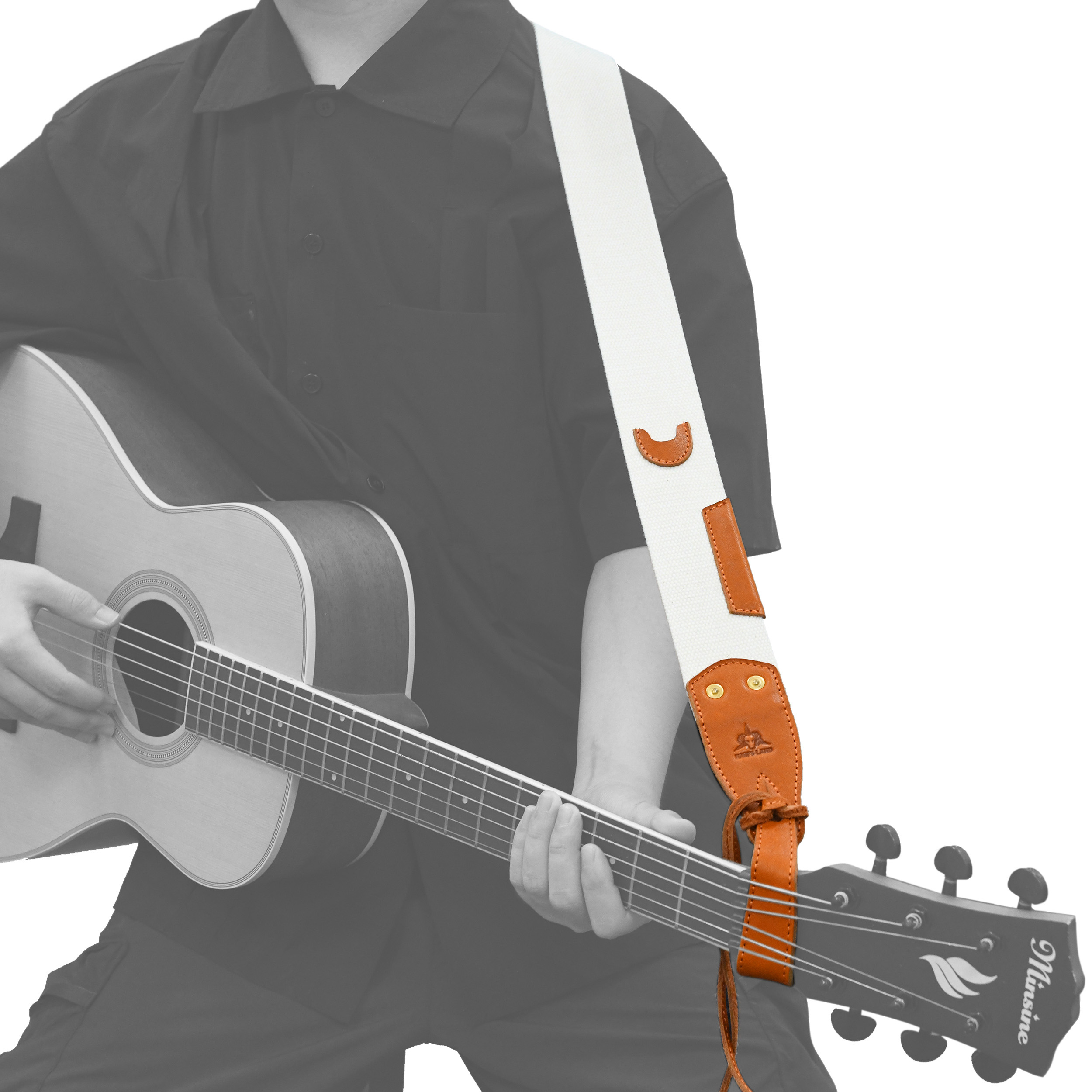 Guitar Strap Cotton Leather Adjusted for Acoustic Electric Bass Guitar 2 Inch Wide