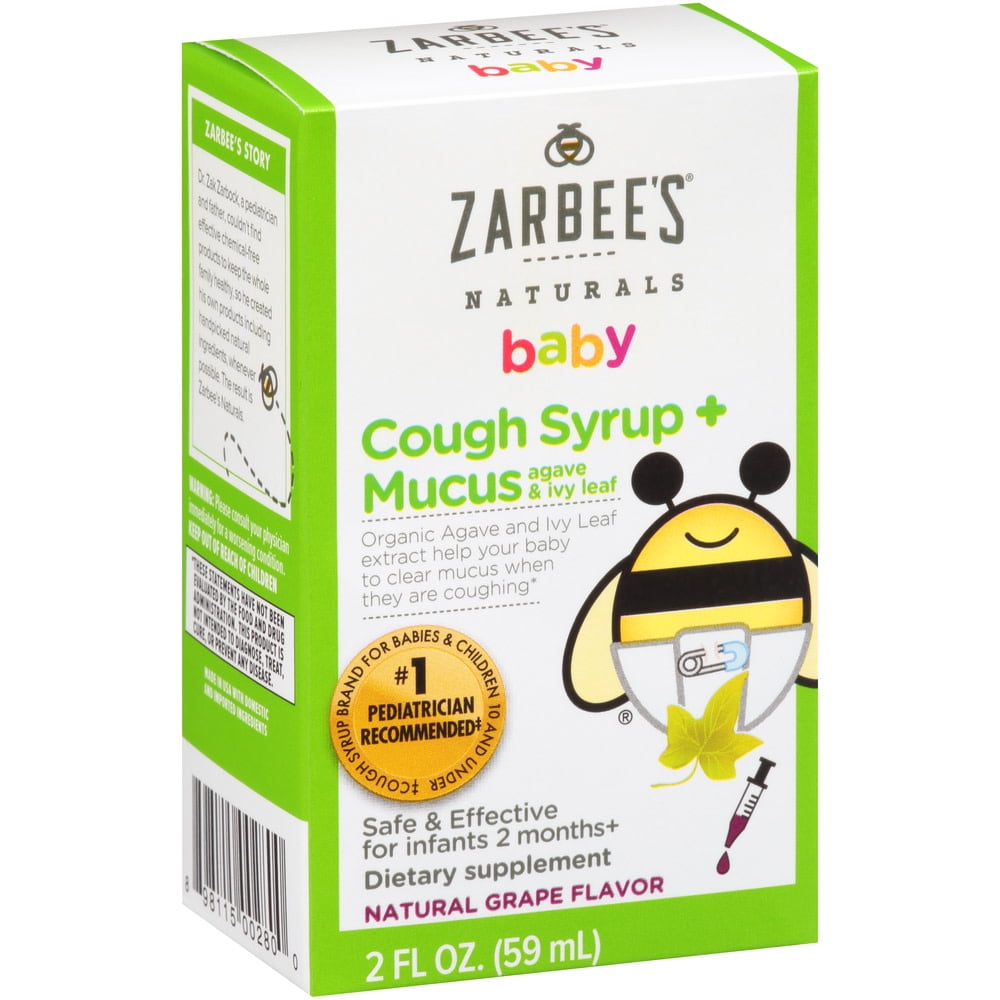 Zarbee's Naturals Baby Cough Syrup + Mucus with Agave & Ivy Leaf, Natural Grape Flavor, 2 Fl