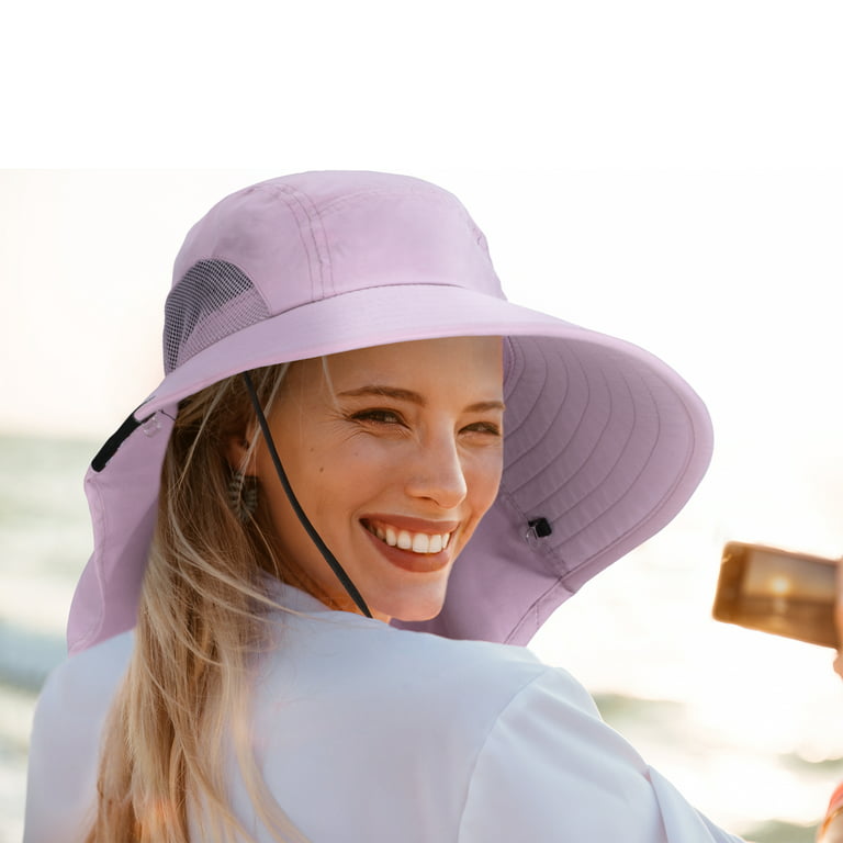 Tirrinia Safari Sun Hats for Women Fishing Hiking Cap with Neck Flap Wide Brim Hat, Pink