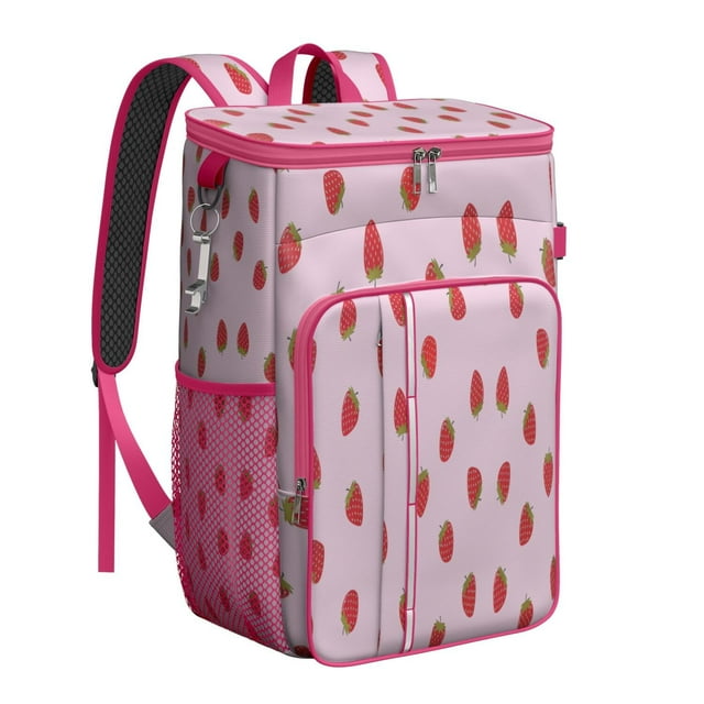 Fruit Inspired Strawberry Cooler Backpack - 20L Insulated Leakproof Bag for Outdoor, Work & School, Multiple Storage Pockets