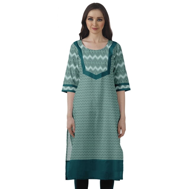 Moomaya Robes Indiennes pour Femmes Décontractées d'Été Imprimées Manches 3/4 Longue Kurta