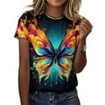 thumbnail image 3 of Colorful Butterfly T-Shirt O Neck Retro Print Big Size T-Shirts Short Sleeve Tees Womens Pretty Design, 3 of 5