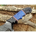 thumbnail image 3 of Damascus steel 10" Long full tang tracker Knife hand forged twist pattern, Colored bone & bull horn scale, thick Cow hide leather sheath, 3 of 7