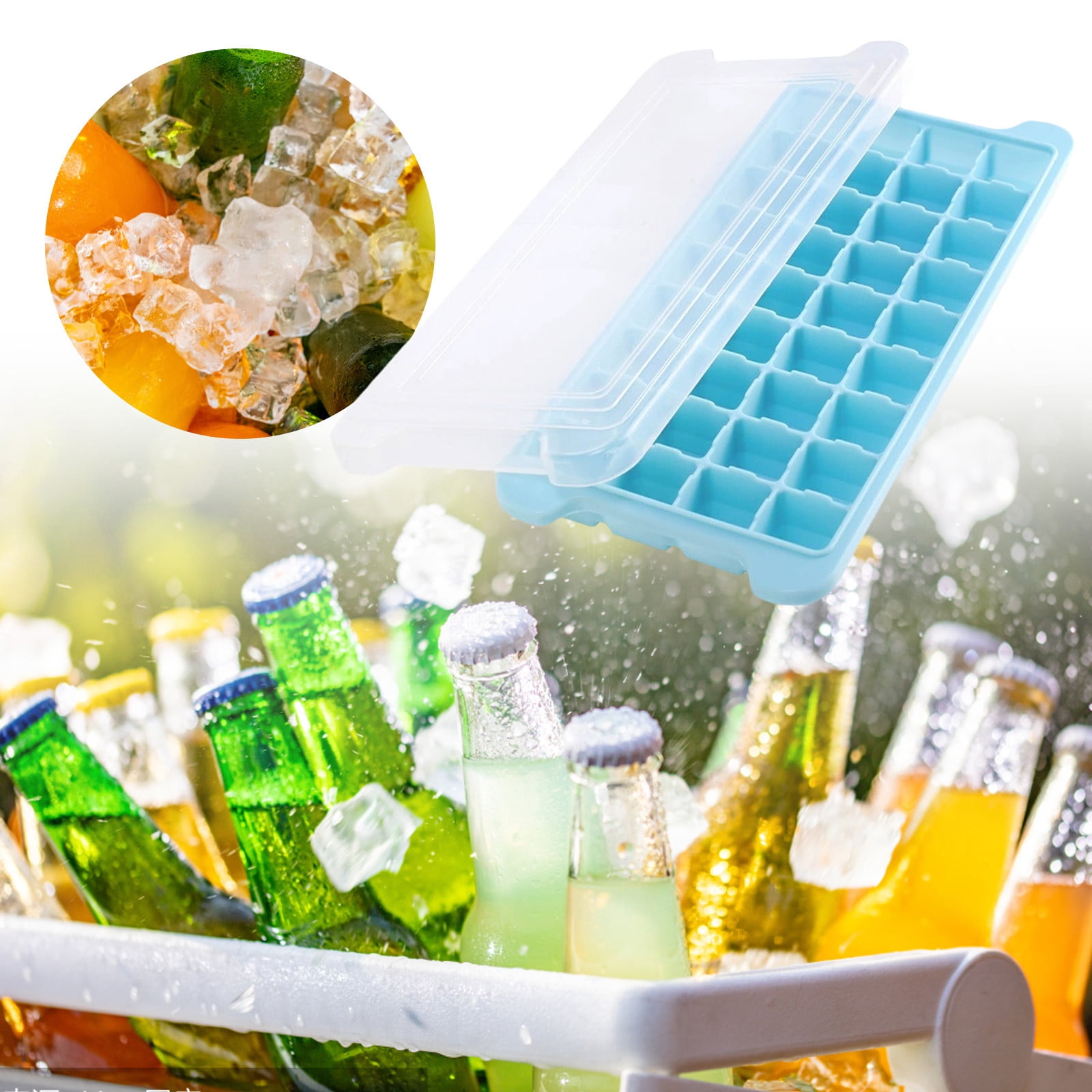 36 Slot Silicone Ice Cube Tray with Cover for Freezer, Easy Release Square Ice Cube Maker for DIY Fruit Cubes, , , Tea, Coffee, 1-4PC