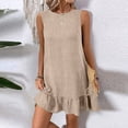 thumbnail image 5 of JoveMarine Summer Dress for Women Lace Round - Neck Ruffled Edges Sleeveless Casual Vest Dress with Tie Detail, Lightweight Mini Dress,Khaki L, 5 of 9