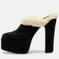 thumbnail image 2 of FSJ Women Comfort Platform Mules with Shearling Trim Suede Closed Round Toe Chunky High Heel Slip On Fashion Clogs Size 10 Black, 2 of 4