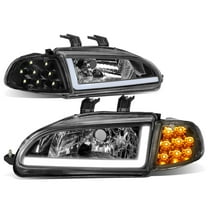 DNA Motoring for 92-95 Honda Civic Coupe Hatchback 3D LED Headlights Assembly, Black Housing