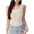 thumbnail image 2 of Tank Tops for Women Summer Striped Print Crew Neck Shirts Leisure Slim Fit Sleeveless Standard Straps Blouses, 2 of 7