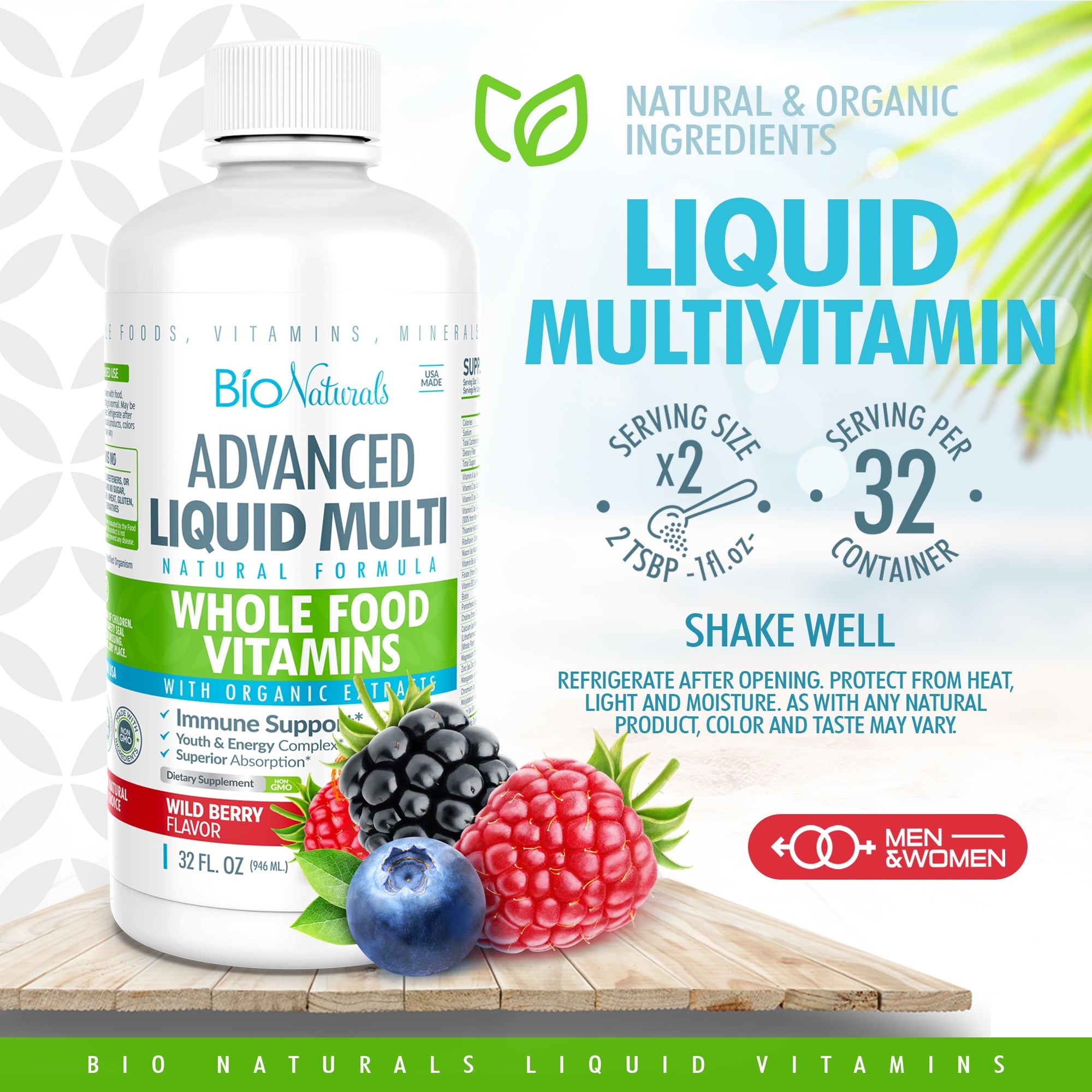 Bio Naturals Liquid Multivitamin for Men & Women with Over 100 Ingredients
