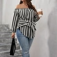 thumbnail image 4 of AOOCHASLIY Women Fall Tops Women's Stripe Print Long Sleeves Off Shoulder Casual Blouse, 4 of 5