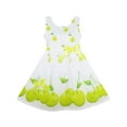 thumbnail image 1 of Robe Fille Imprimé Feuilles de Pomme Verte Satin Nœud Papillon 2 Ans, 1 of 4