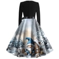 thumbnail image 4 of Christmas Dresses for Women Christmas Print Flare Dress For Women Long Sleeve Dress Hollow Party Casual Dresses with Round Neck for Christmas Party,Multicolor,L, 4 of 5