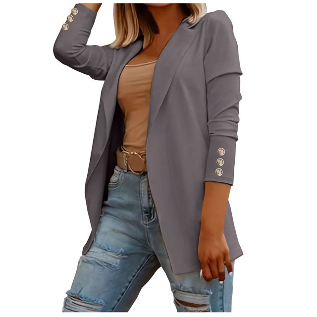 Bmisegm Haut Ample pour Femmes à Manches Longues Veste Décontractée Manteau Blouse pour Dames Manteaux pour Femmes Gris XXXXXL